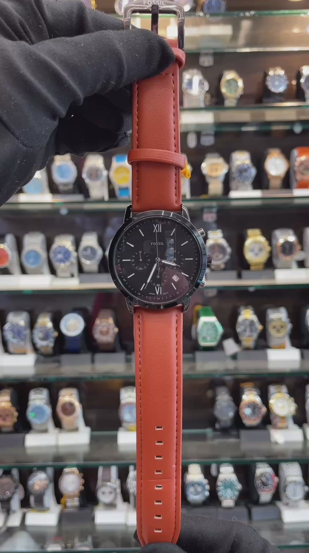 Fossil Chronograph Black Dial Leather Watch for Men