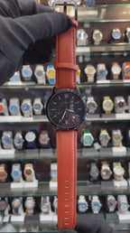 Fossil Chronograph Black Dial Leather Watch for Men