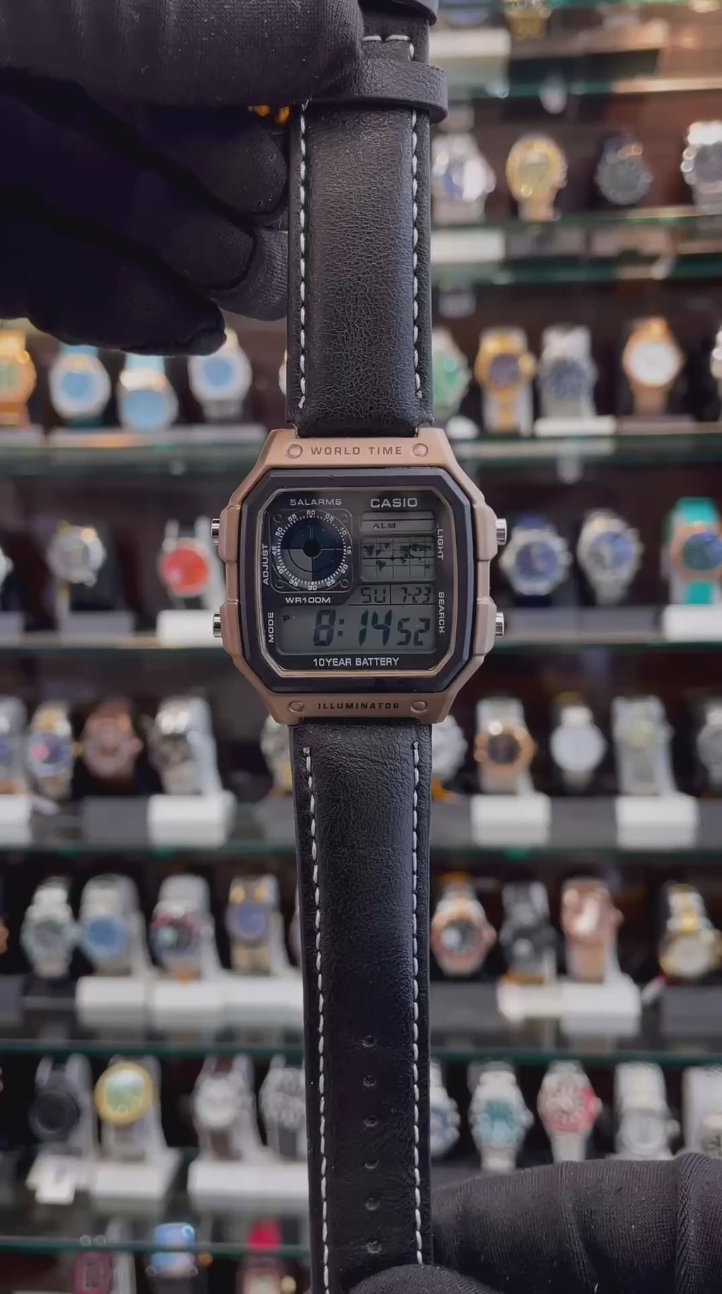 Casio AE-1200WH-1A World Dial Black Leather Watch for Men