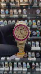 ROLEX DAYTONA YELLOW GOLD RUBY BEZEL DIAMOND IN MASTER PIECE 🤩 PAVED DIAMOND GOLD DIAL 🤩