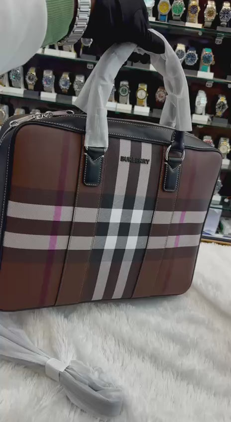 BURBERRY AINSWORTH CHECK BRIEFCASE IN DARK BIRCH BROWN 🤎 MASTER PIECE LAPTOP BAG