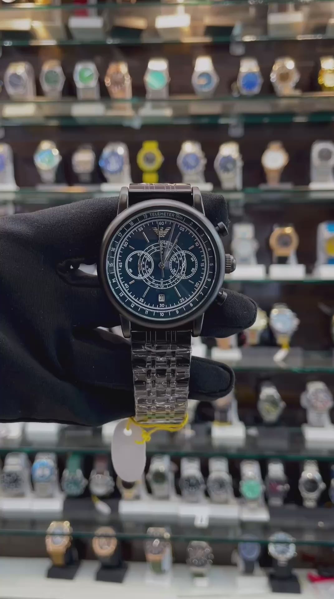 EMPORIO ARMANI MINIMALIST CHRONOGRAPH IN BLACK 🖤 CHAIN ⛓️