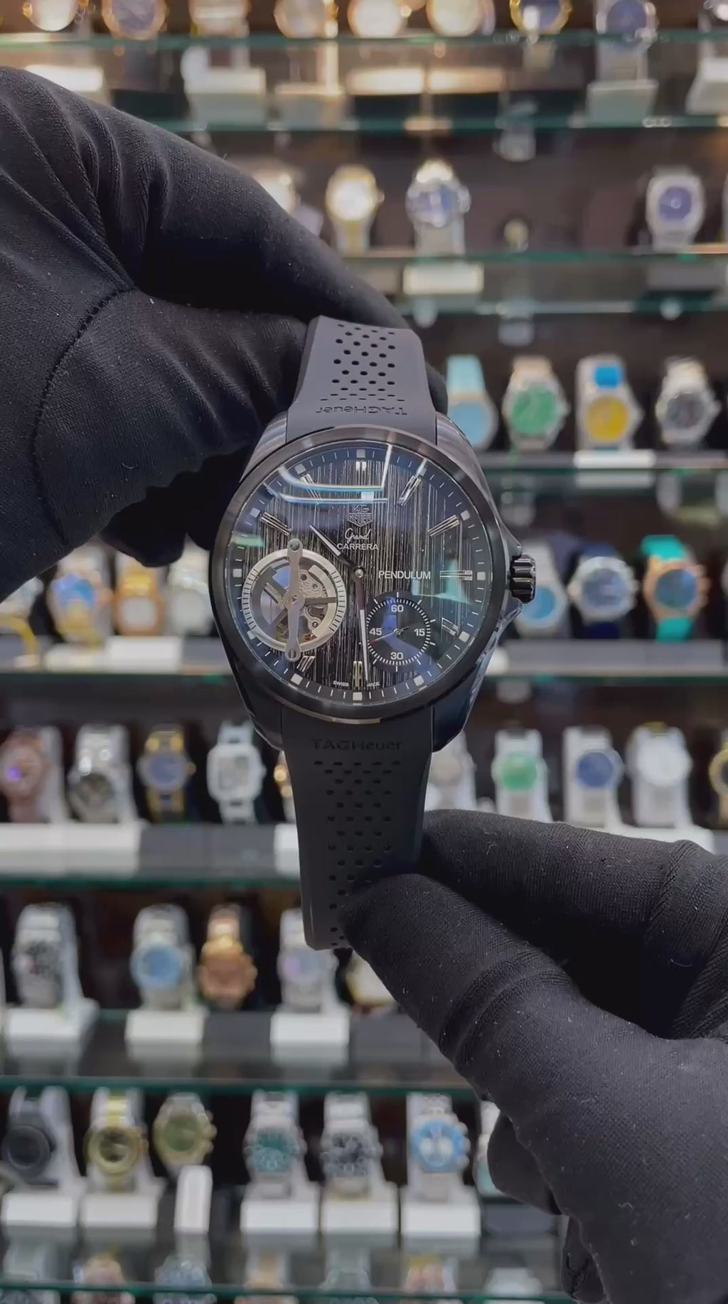 TAG HEUER GRAND CARRERA PENDULUM WATCH 49MM IN MASTER PIECE 🤩BLACK 🖤 TRANSPARENT DIAL 🤩
