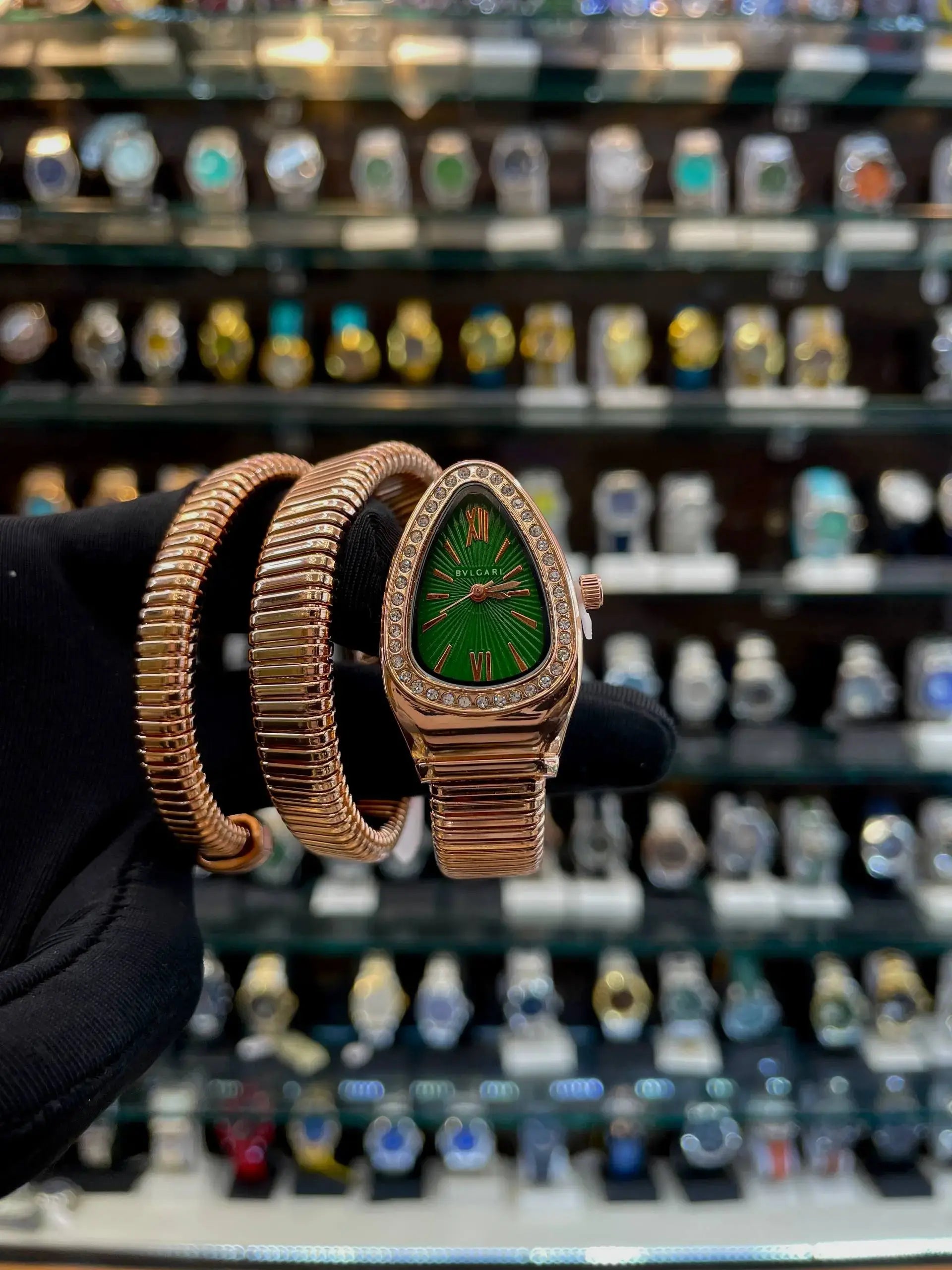 Bvlgari snake bracelet watch for girls green dial