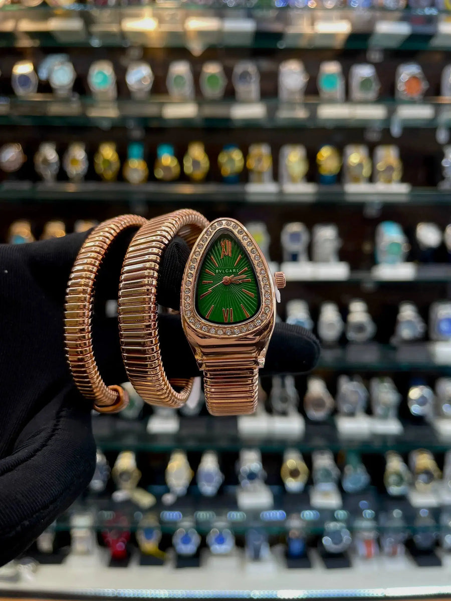 Bvlgari snake bracelet watch for girls green dial