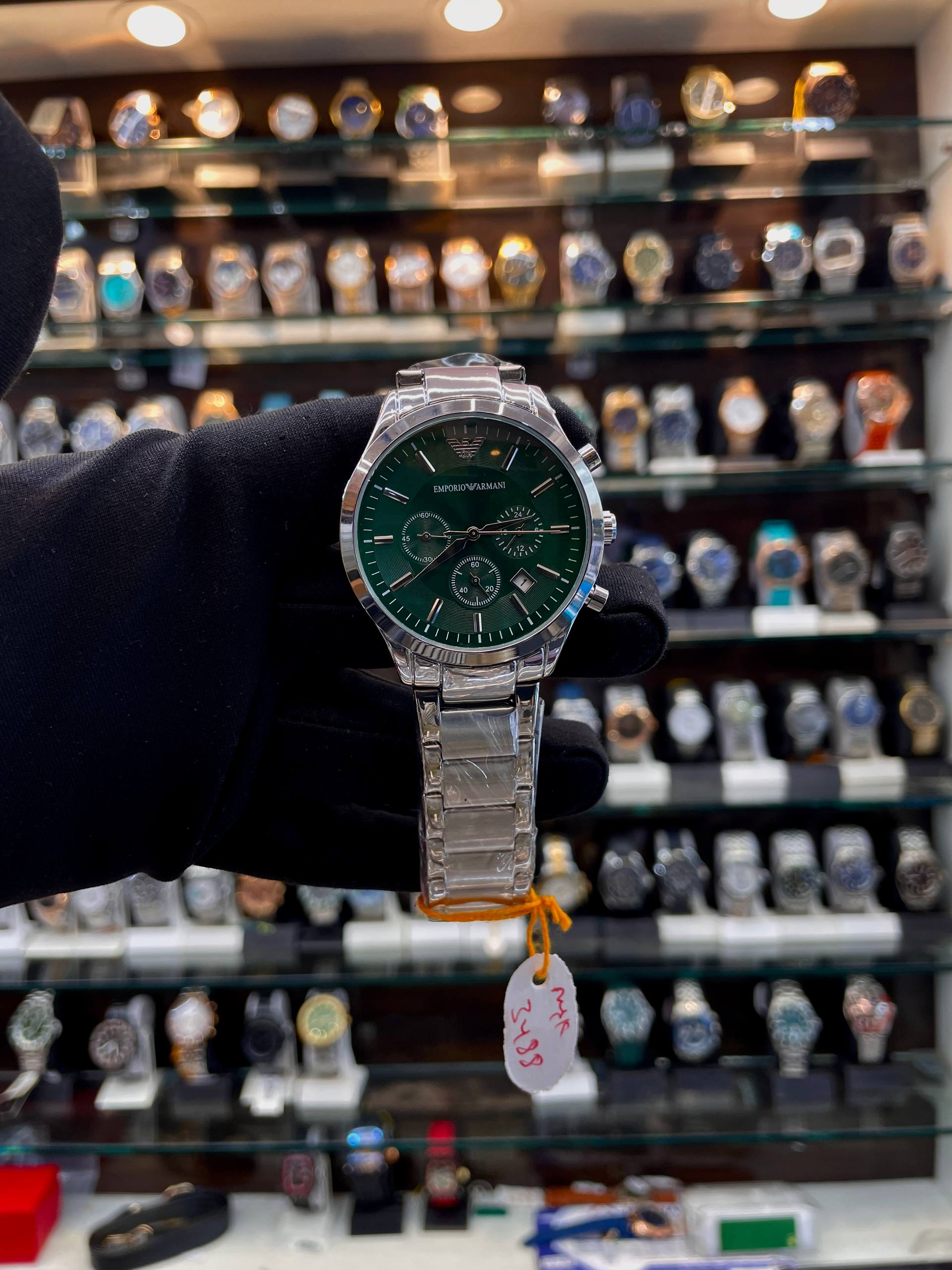 Emporio Armani green dial watch for men front view
