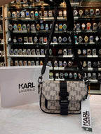 KARL LAGERFELD GEOMETRIC MONOGRAM BUCKLE CROSSBODY BAG