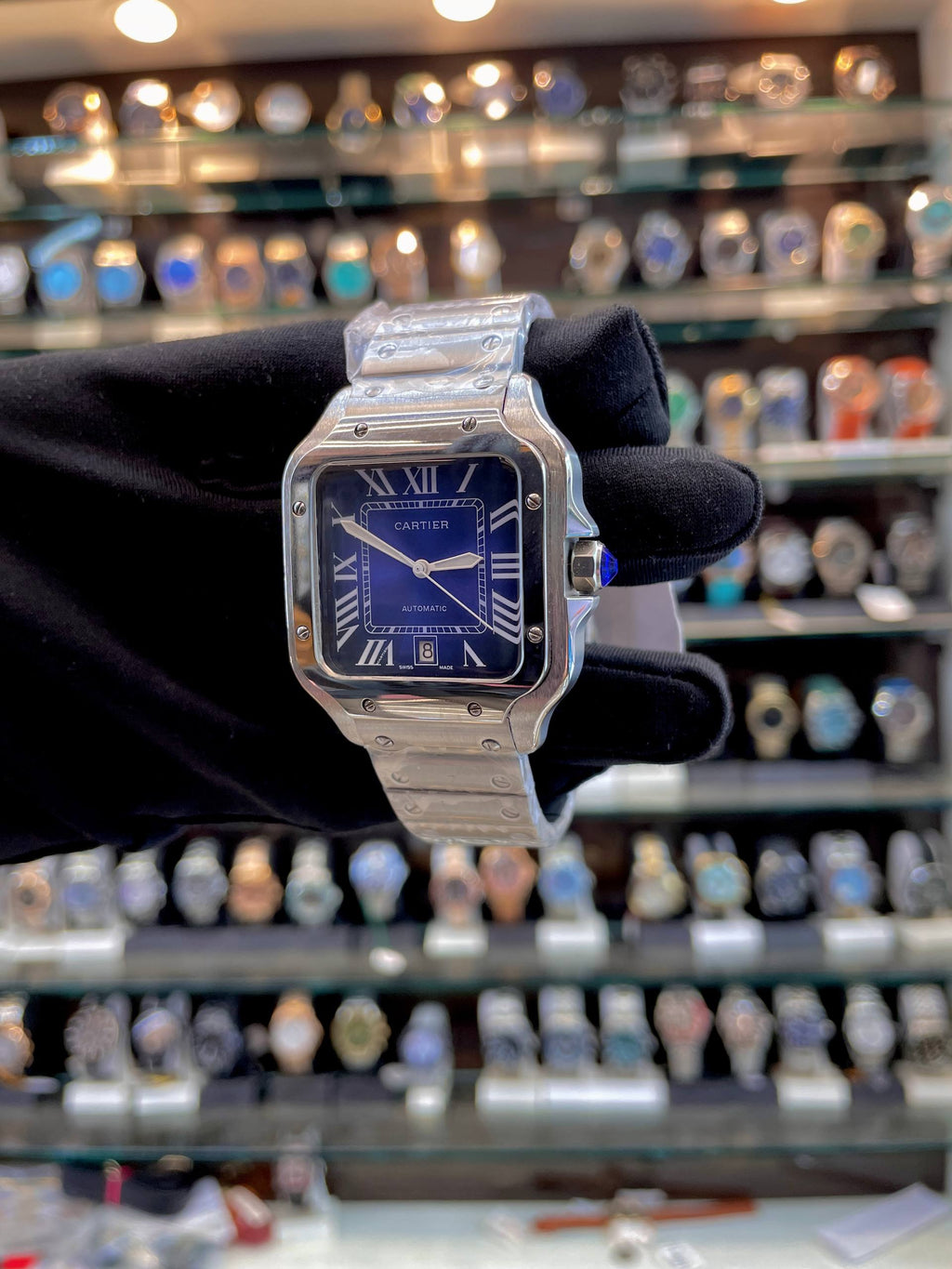 SANTOS DE CARTIER WATCH WITH BLUE 💙 DIAL 💗 IN METAL BODY
