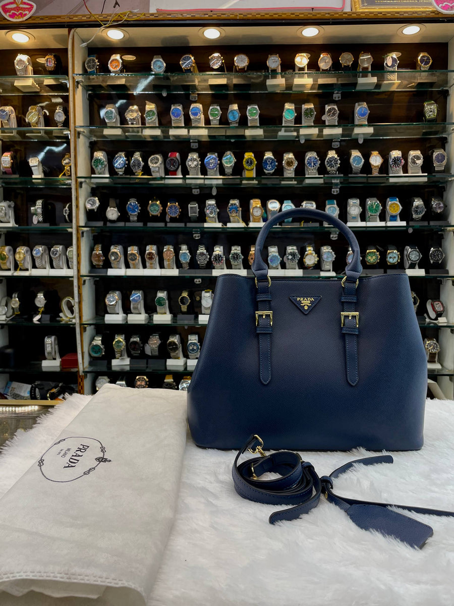PRADA BLUETTE-BLUE SAFFIANO CUIR DOUBLE BAG FOR GIRLS 🤩