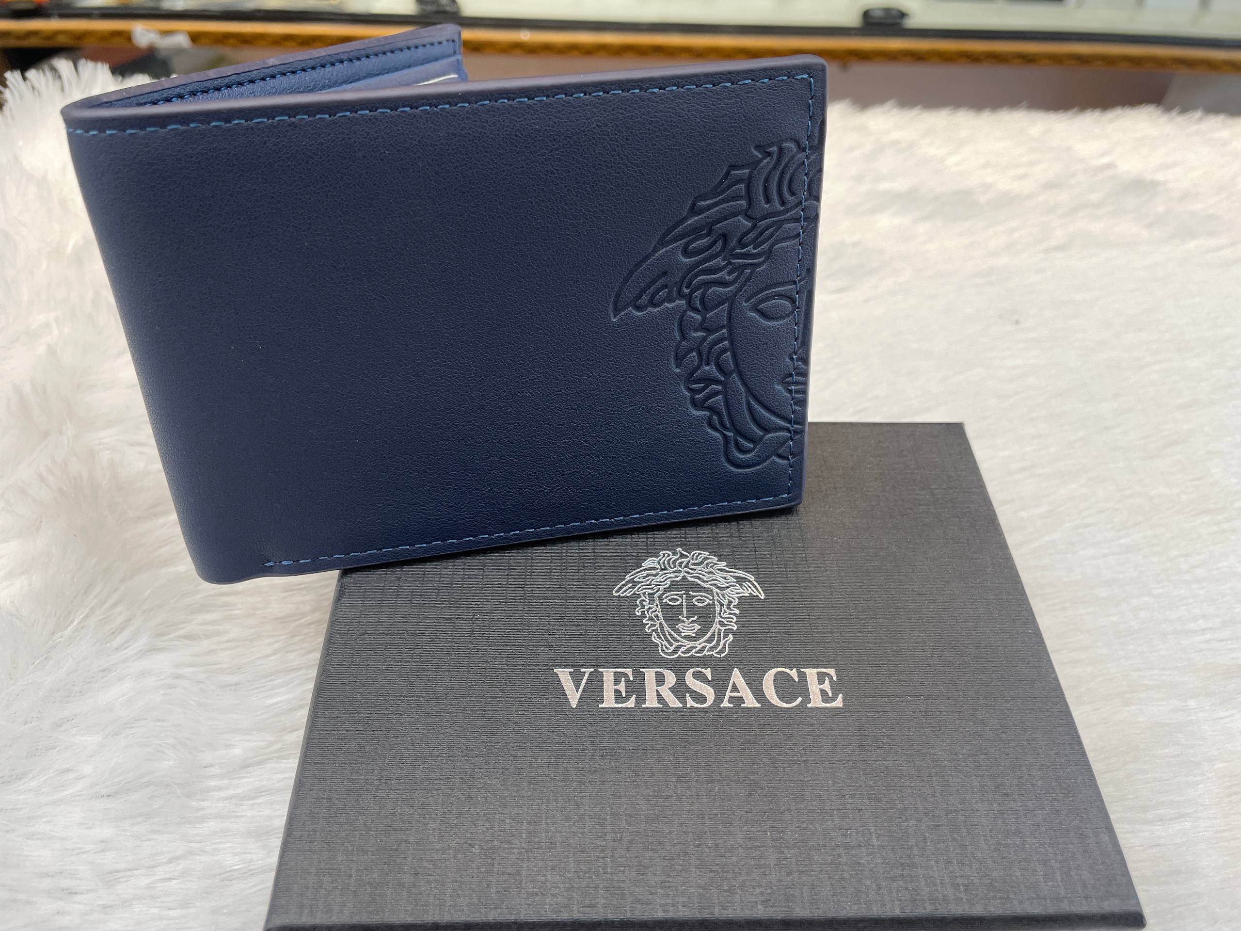 VERSACE  BI-FOLD WALLET BLUE 💙 EMBOSSED MEDUSA IN MASTER PIECE