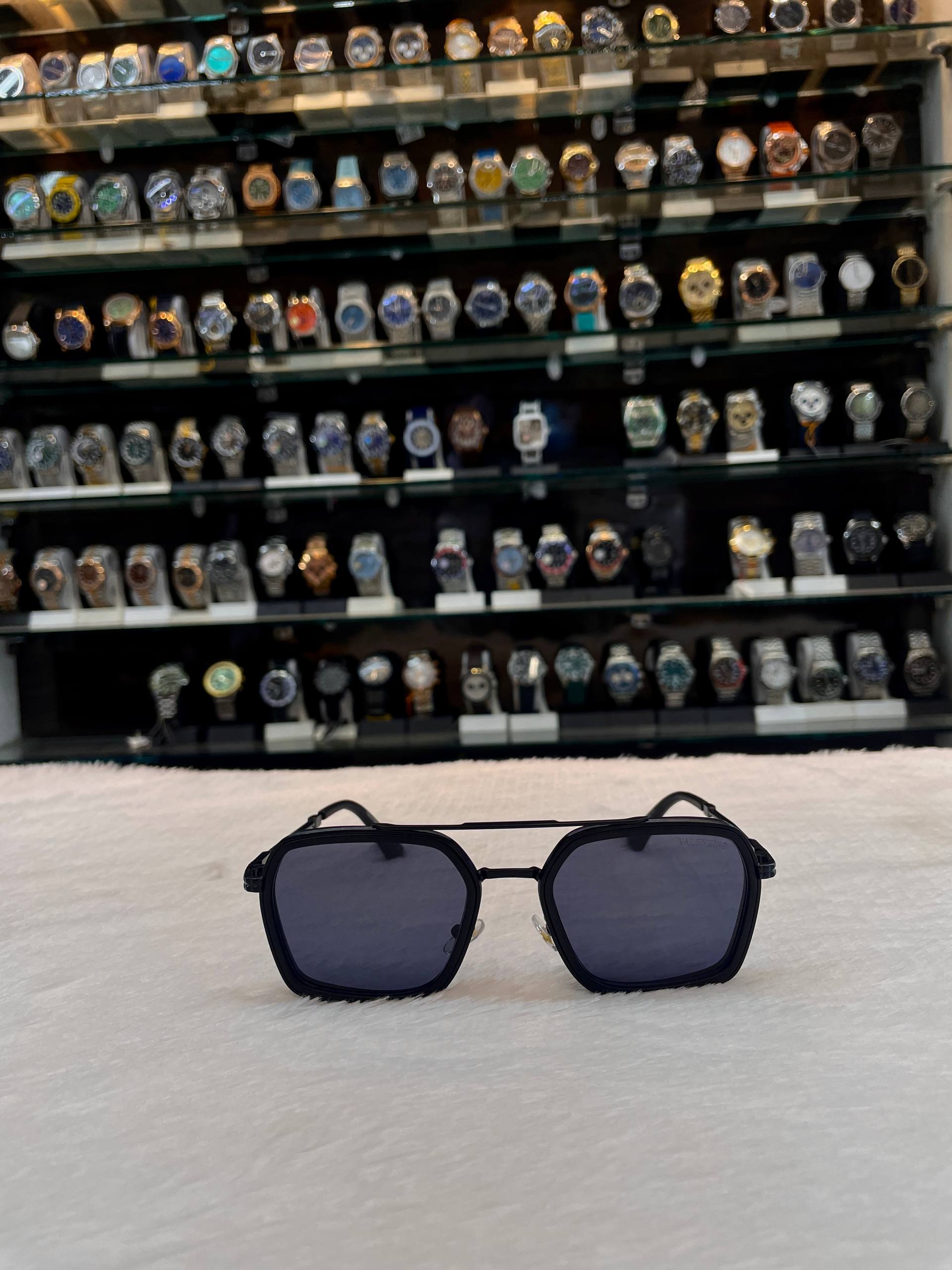 Valentino square full black glasses for men front view