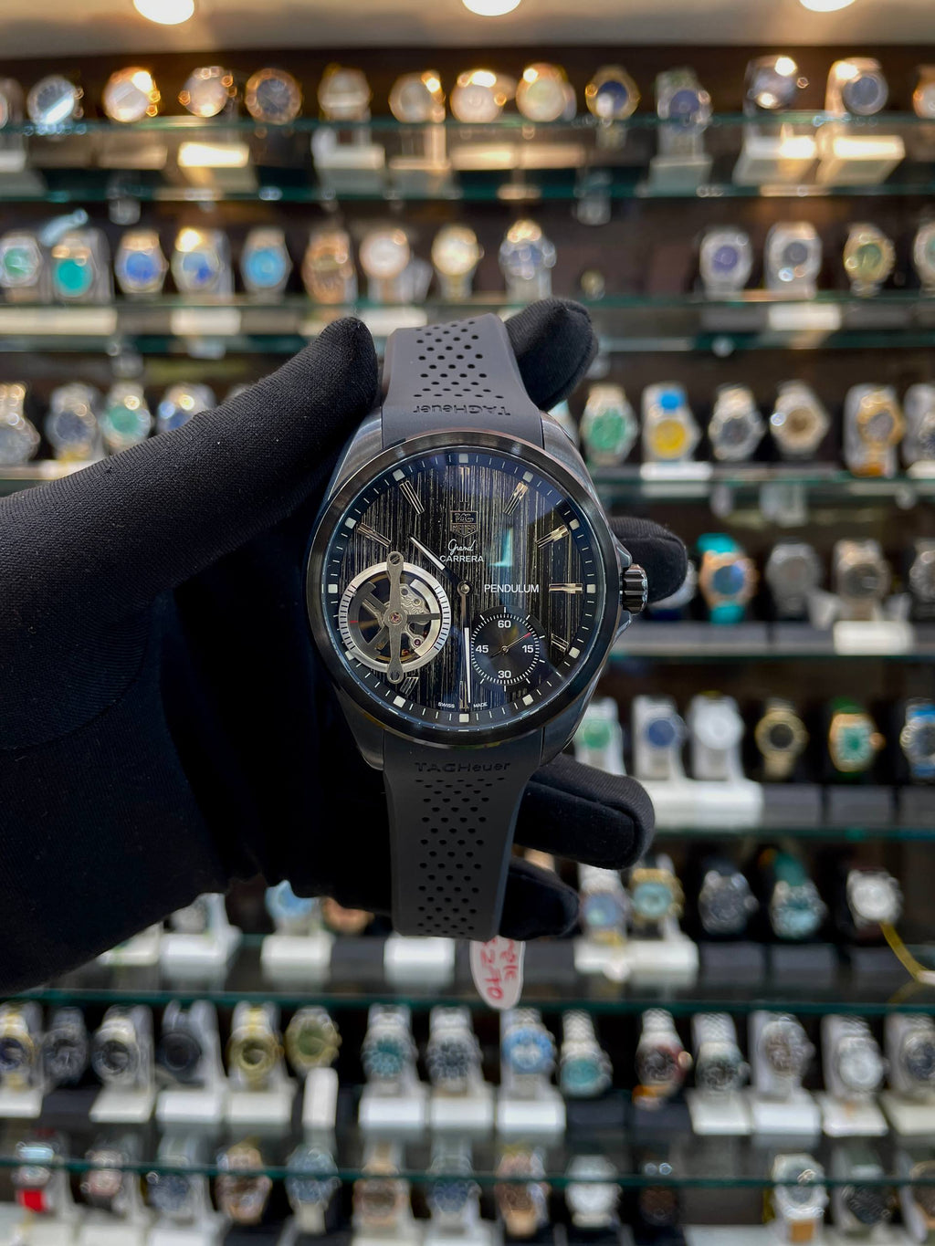 TAG HEUER GRAND CARRERA PENDULUM WATCH 49MM IN MASTER PIECE 🤩BLACK 🖤 TRANSPARENT DIAL 🤩
