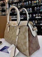 COACH DARCIE CARRYALL IN BLOCKED SIGNATURE CANVAS LIGHT KHAKI