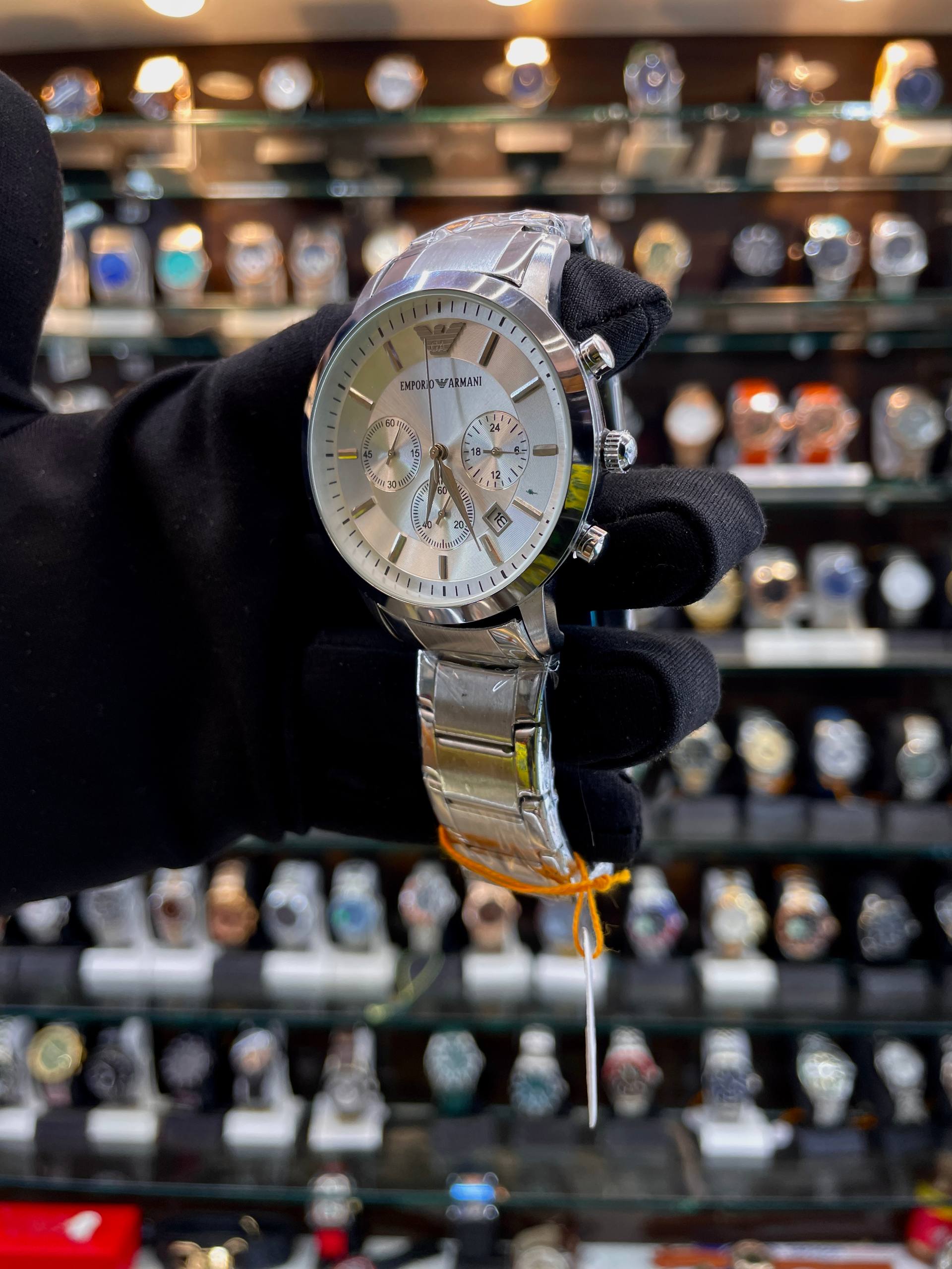 Emporio Armani men's white watch angled view