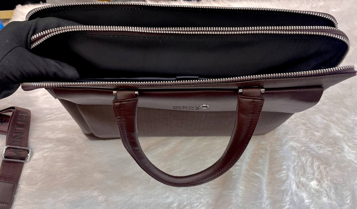 MONT BLANC LAPTOP BAG IN HEAVY QUALITY FLIP POCKET FOR MENS COFFEE BROWN 🤎 FRONT FLIP POCKET 🤩