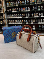 TORY BURCH T MONOGRAM PETITE BARREL BAG IN CREAM