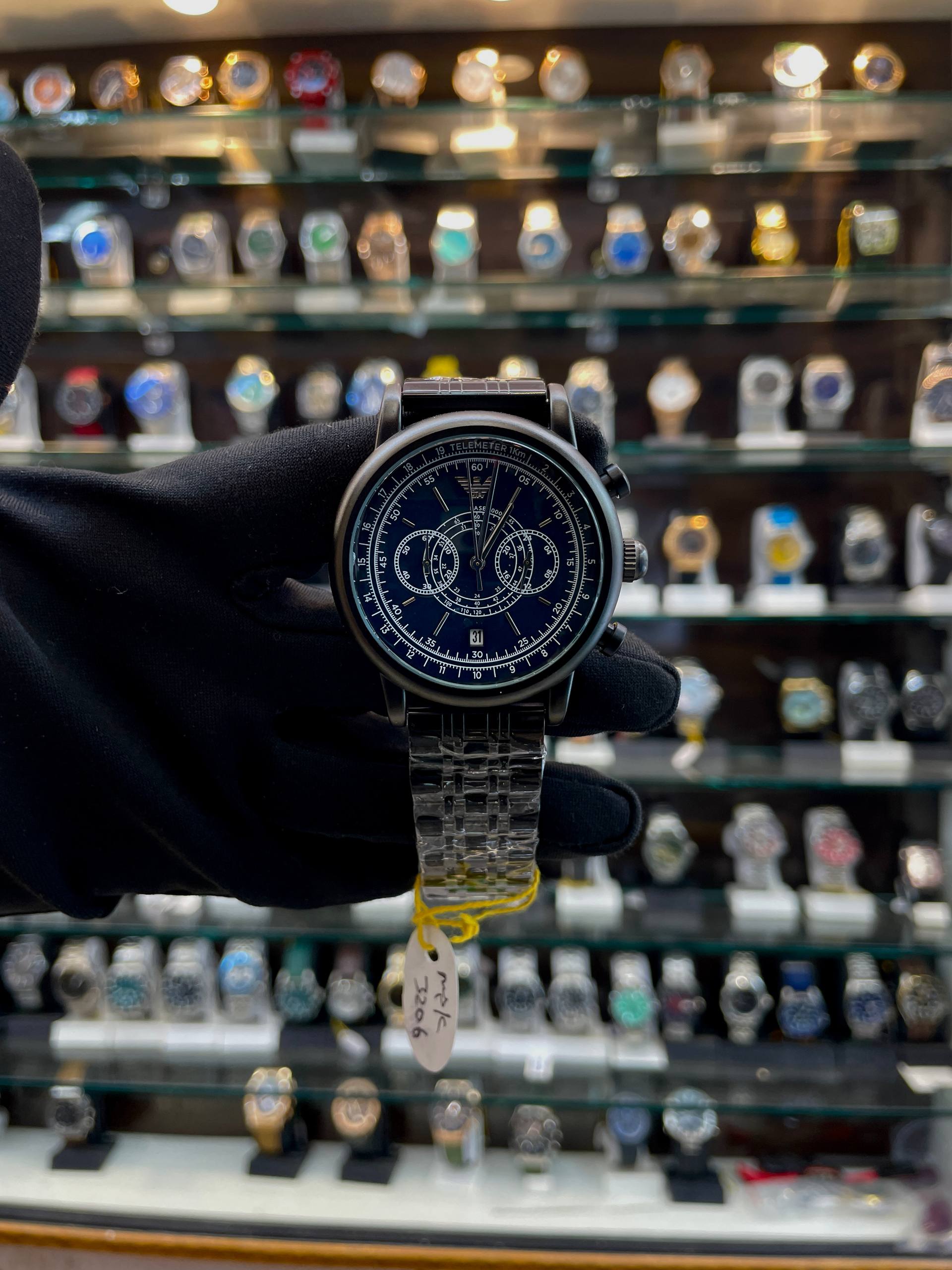 EMPORIO ARMANI MINIMALIST CHRONOGRAPH IN BLACK 🖤 CHAIN ⛓️