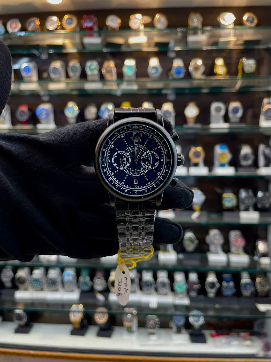 EMPORIO ARMANI MINIMALIST CHRONOGRAPH IN BLACK 🖤 CHAIN ⛓️