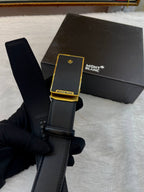 MONT BLANC MEN'S BLACK 🖤 LEATHER BELT WITH A GOLD BUCKLE. MASTER PIECE 🤩