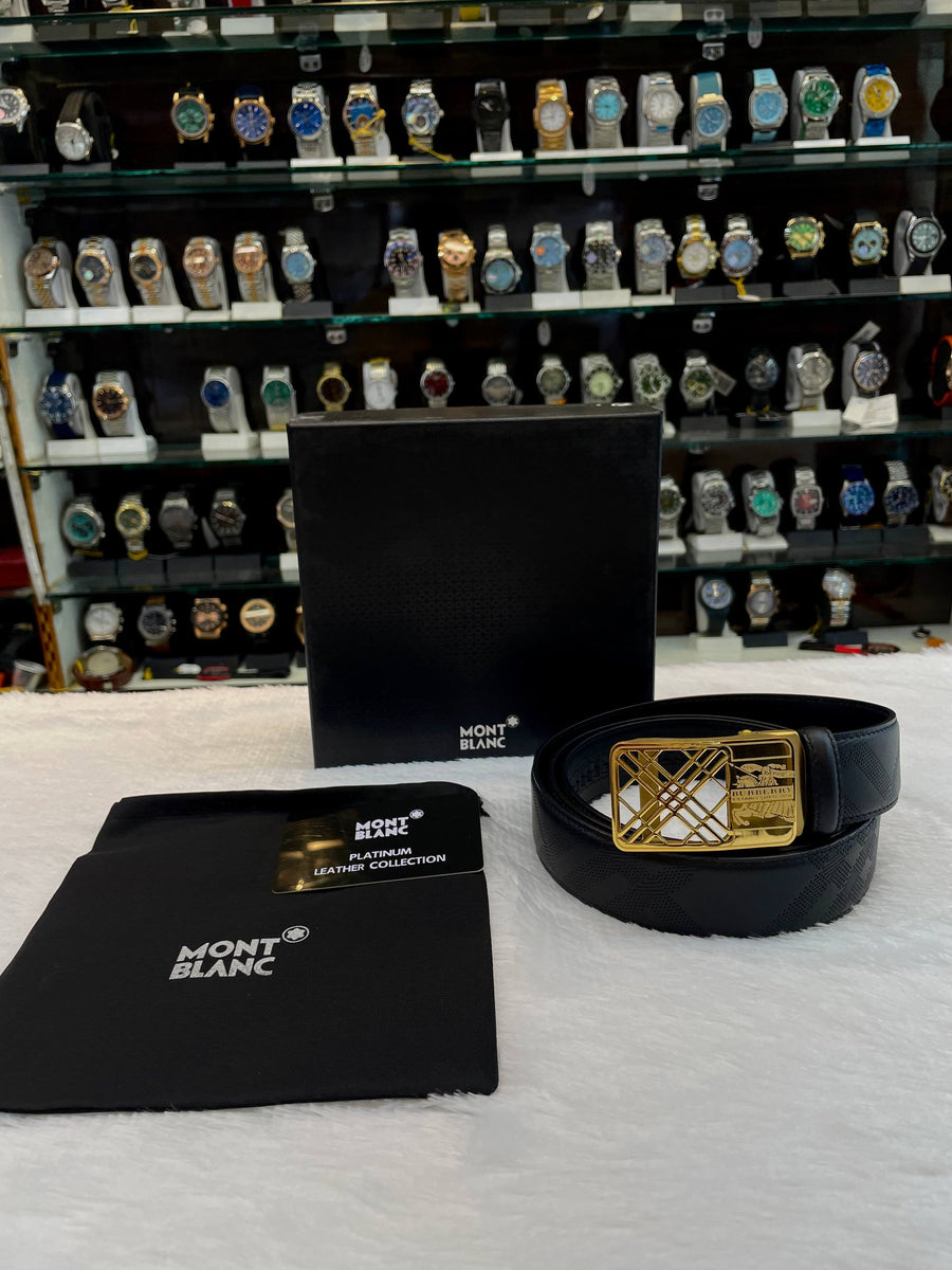 BURBERRY TEXTURE BUCKLE BLACK LEATHER BELT IN MASTER PIECE 🤩