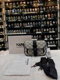 KARL LAGERFELD GEOMETRIC MONOGRAM BUCKLE CROSSBODY BAG