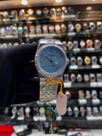 Rolex Land-Dweller blue watch angled view