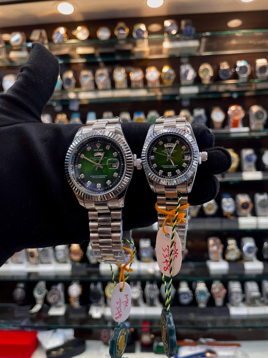ROLEX DAY-DATE COUPLE SET 🤩  GREEN 💚 DIAMOND 💎 DIALOYSTER PERPETUAL 🥰