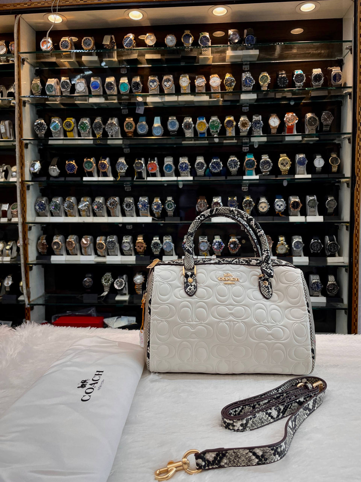 COACH MINI ROWAN CROSSBODY BAG SNAKE 🐍 SKIN IN BLOCKED SIGNATURE LEATHER