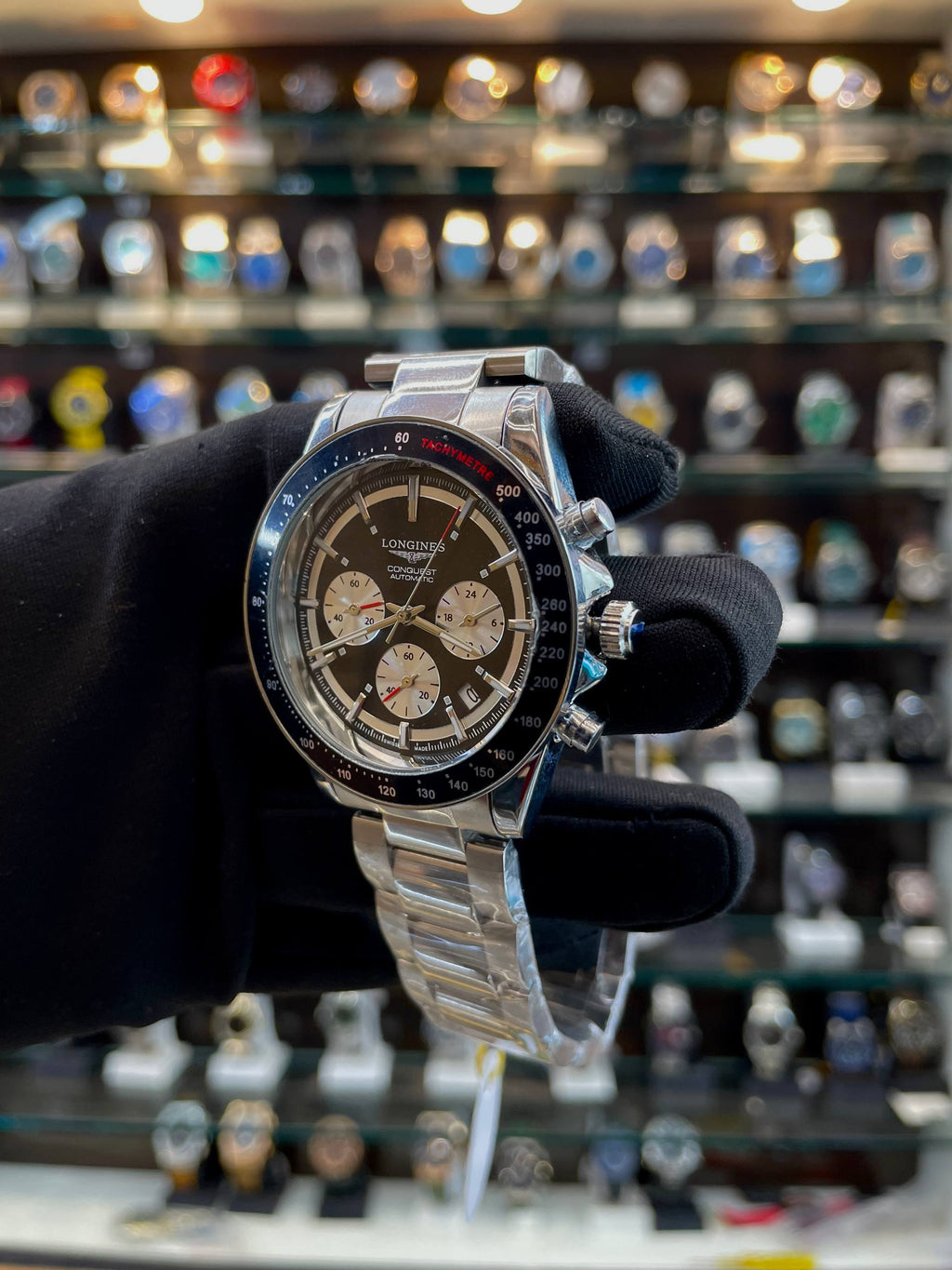 LONGINES CONQUEST CHRONOGRAPH UNDER BUDGET FOR MENS  BLACK 🖤