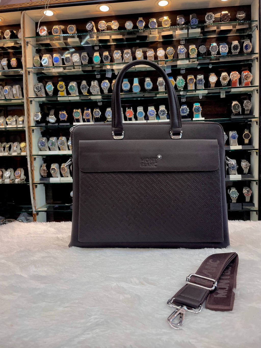 MONT BLANC LAPTOP BAG IN HEAVY QUALITY FLIP POCKET FOR MENS DARK 🌑 BROWN 🤎
