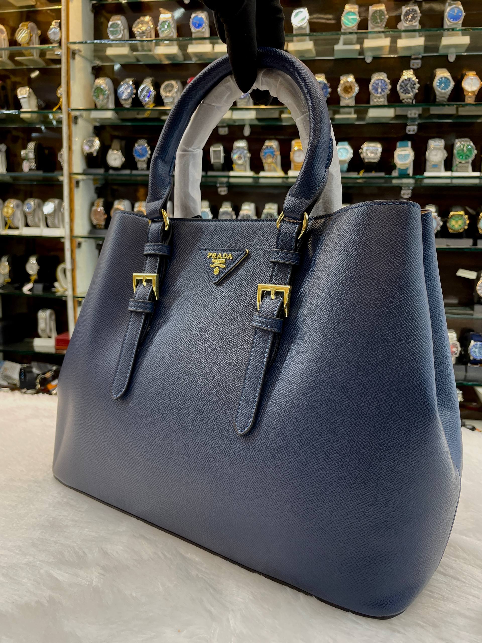 PRADA BLUETTE-BLUE SAFFIANO CUIR DOUBLE BAG FOR GIRLS 🤩