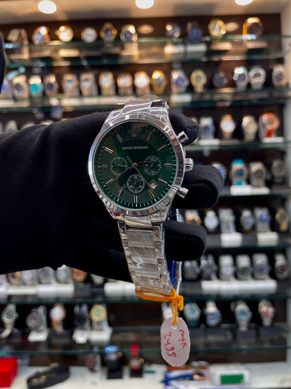 Emporio Armani green dial men's watch side view