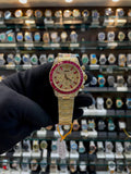 ROLEX DAYTONA YELLOW GOLD RUBY BEZEL DIAMOND IN MASTER PIECE 🤩 PAVED DIAMOND GOLD DIAL 🤩