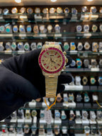 ROLEX DAYTONA YELLOW GOLD RUBY BEZEL DIAMOND IN MASTER PIECE 🤩 PAVED DIAMOND GOLD DIAL 🤩