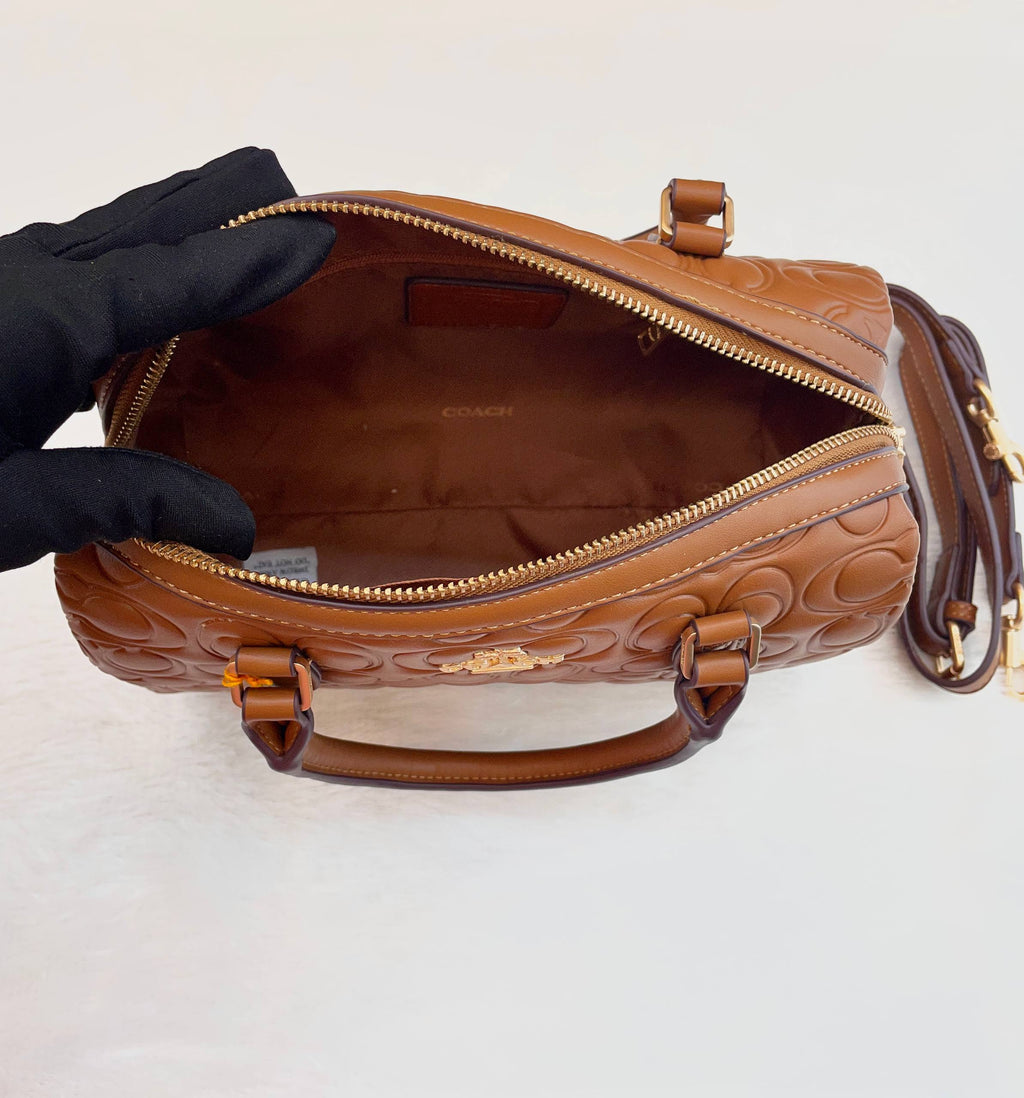 COACH MINI ROWAN CROSSBODY BAG IN BLOCKED SIGNATURE LEATHER BROWN 🤎