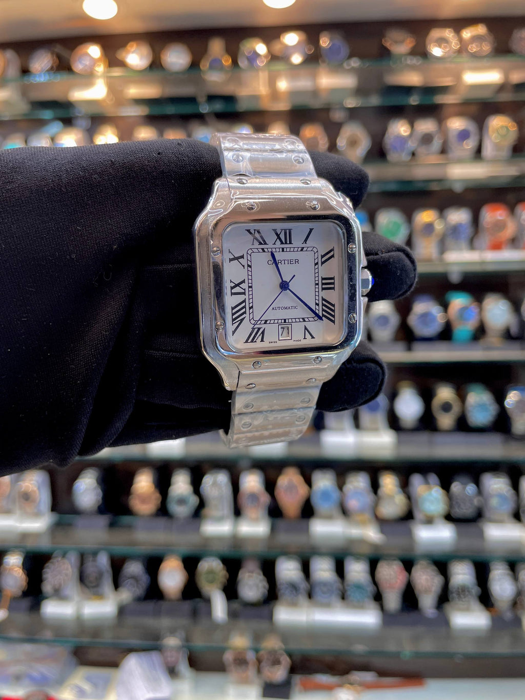 SANTOS DE CARTIER WATCH WITH WHITE 🤍 DIAL 💗 IN METAL BODY