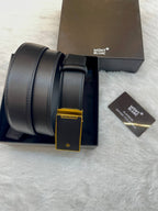 MONT BLANC MEN'S BLACK 🖤 LEATHER BELT WITH A GOLD BUCKLE. MASTER PIECE 🤩