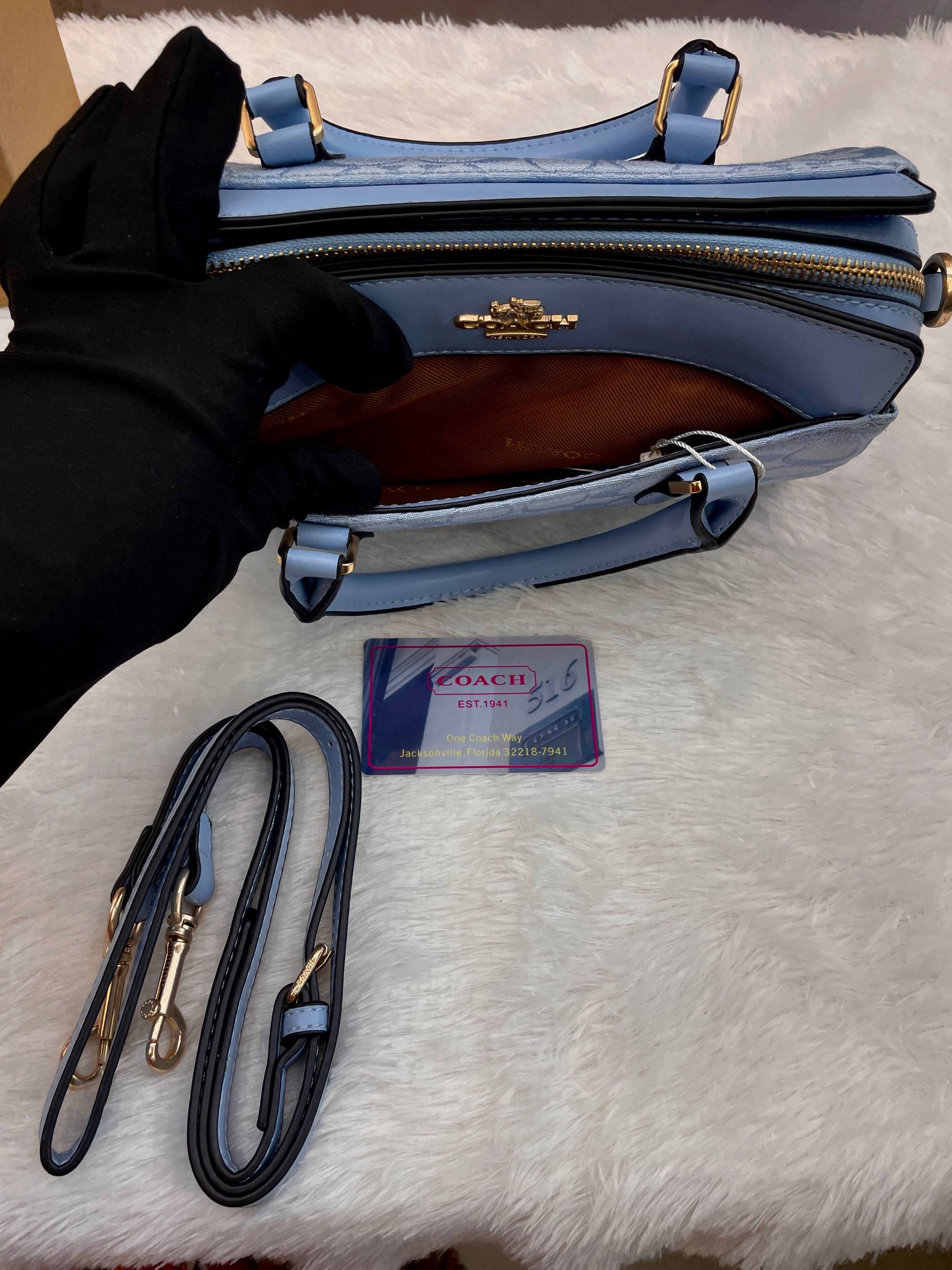 COACH DARCIE CARRYALL IN BLOCKED SIGNATURE CANVAS SKY BLUE 💙