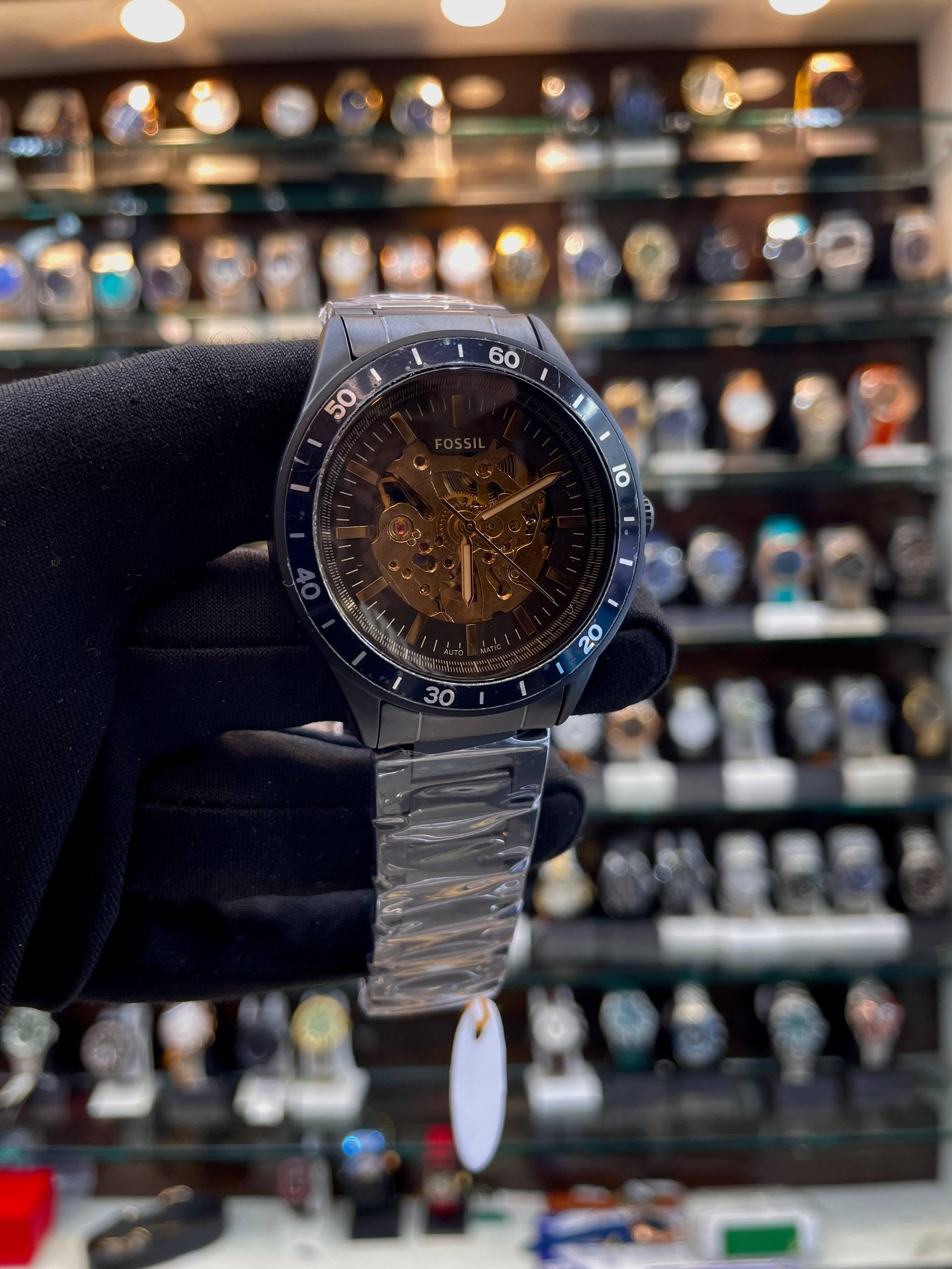 Fossil automatic brown dial watch detail