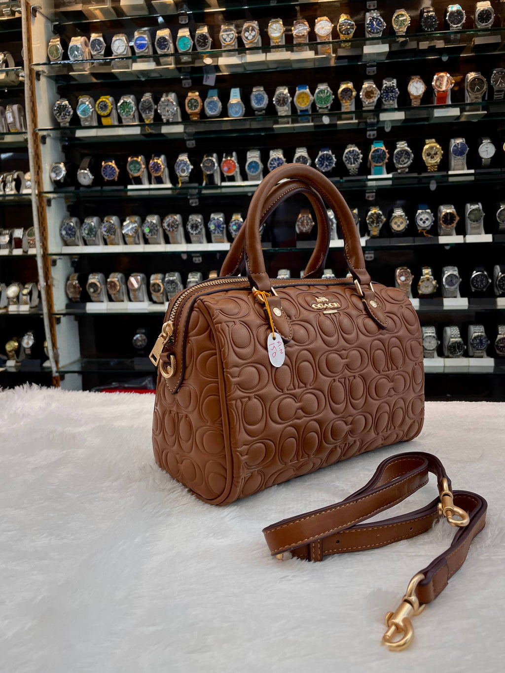 COACH MINI ROWAN CROSSBODY BAG IN BLOCKED SIGNATURE LEATHER BROWN 🤎