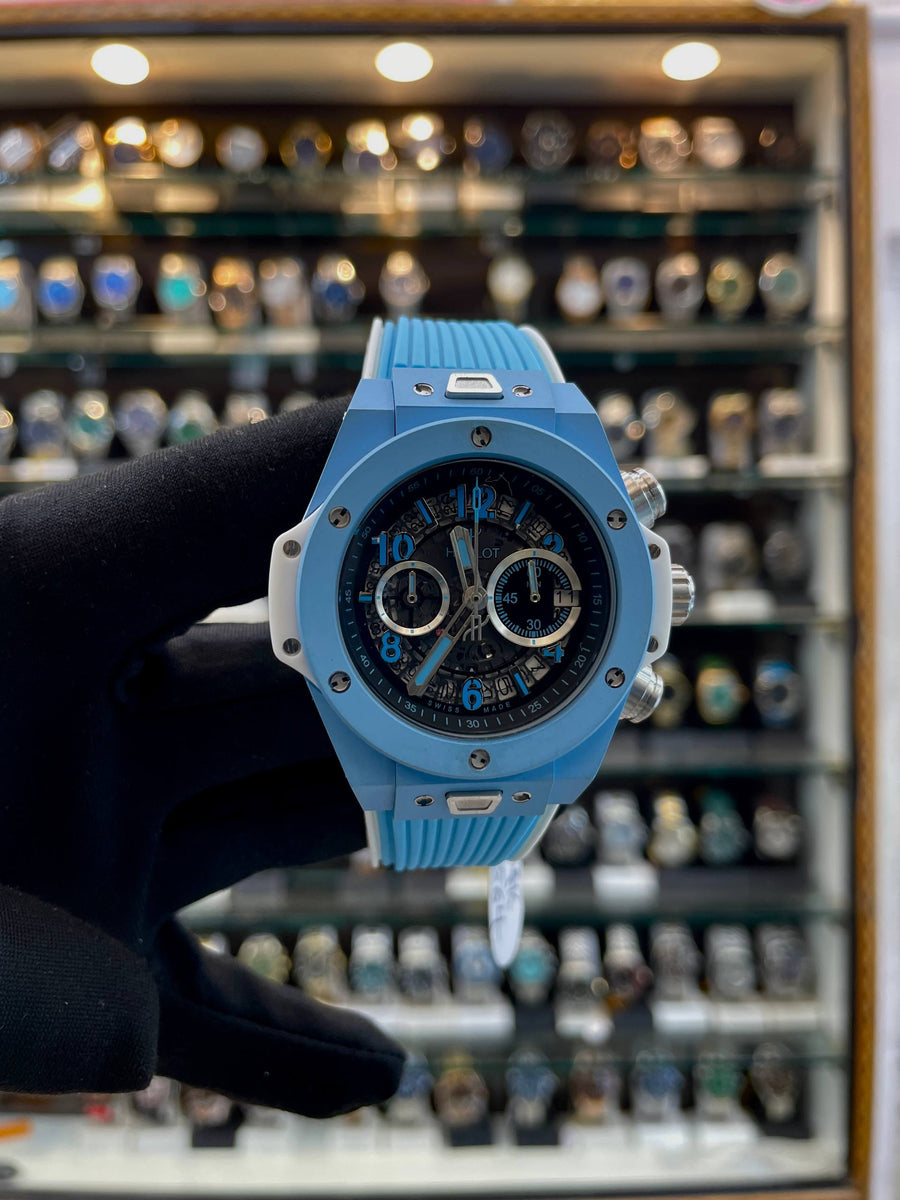HUBLOT BIG BANG UNICO SKY BLUE,  LIGHT BLUE 🩵 CERAMIC CASE IN MASTER PIECE 🤩