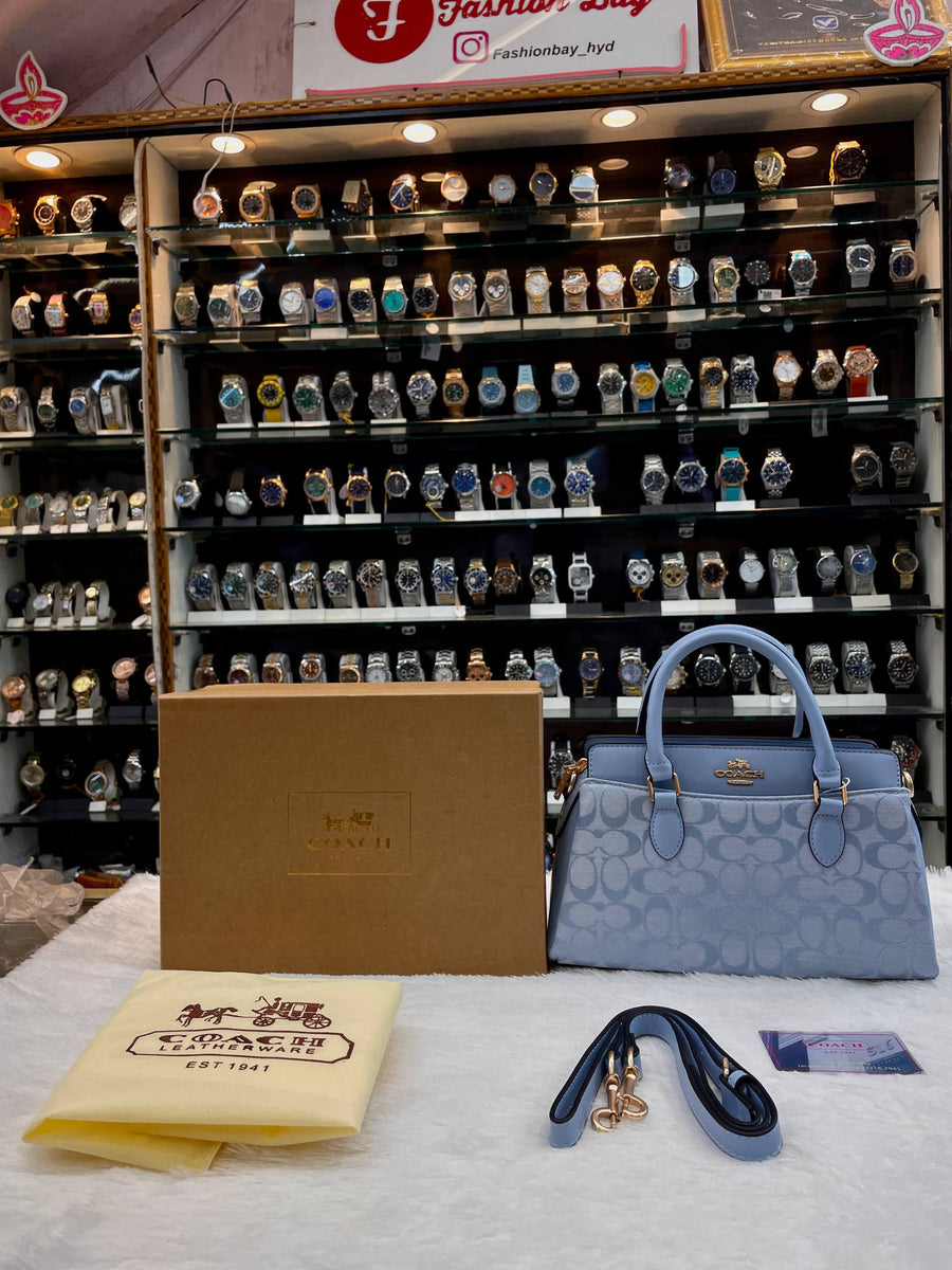COACH DARCIE CARRYALL IN BLOCKED SIGNATURE CANVAS SKY BLUE 💙