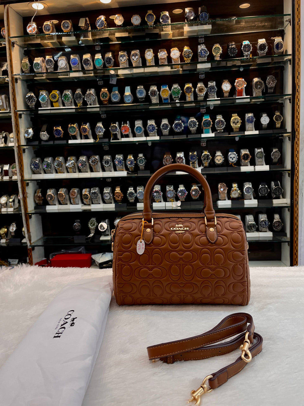 COACH MINI ROWAN CROSSBODY BAG IN BLOCKED SIGNATURE LEATHER BROWN 🤎