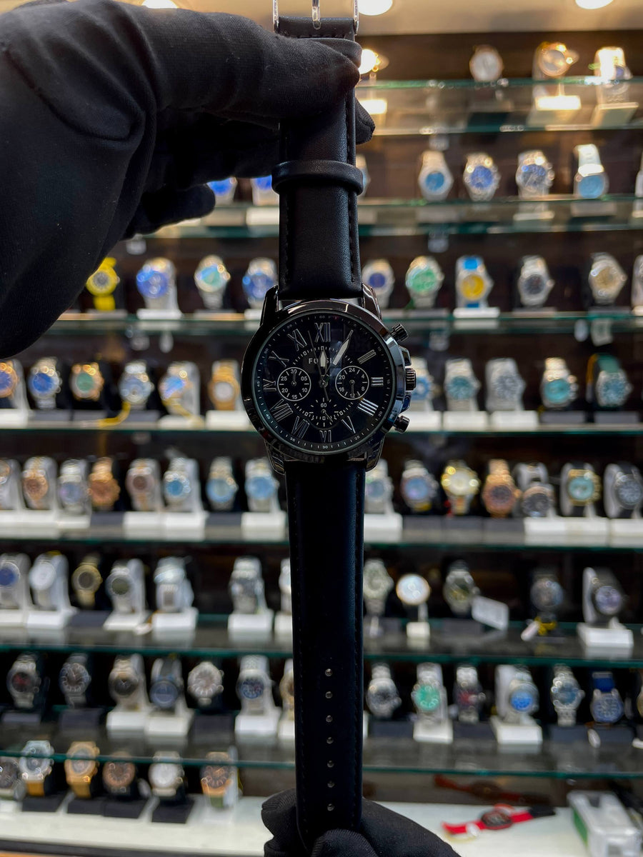 FOSSIL FULL BLACK 🖤 LEATHER WATCH FOR MENS