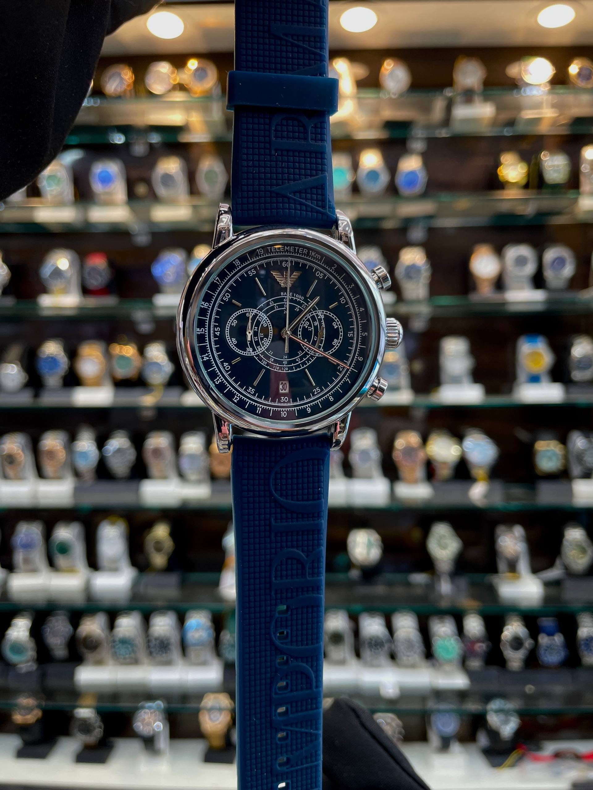 EMPORIO ARMANI MINIMALIST CHRONOGRAPH IN SILICON FOR MENS BLUE 💙