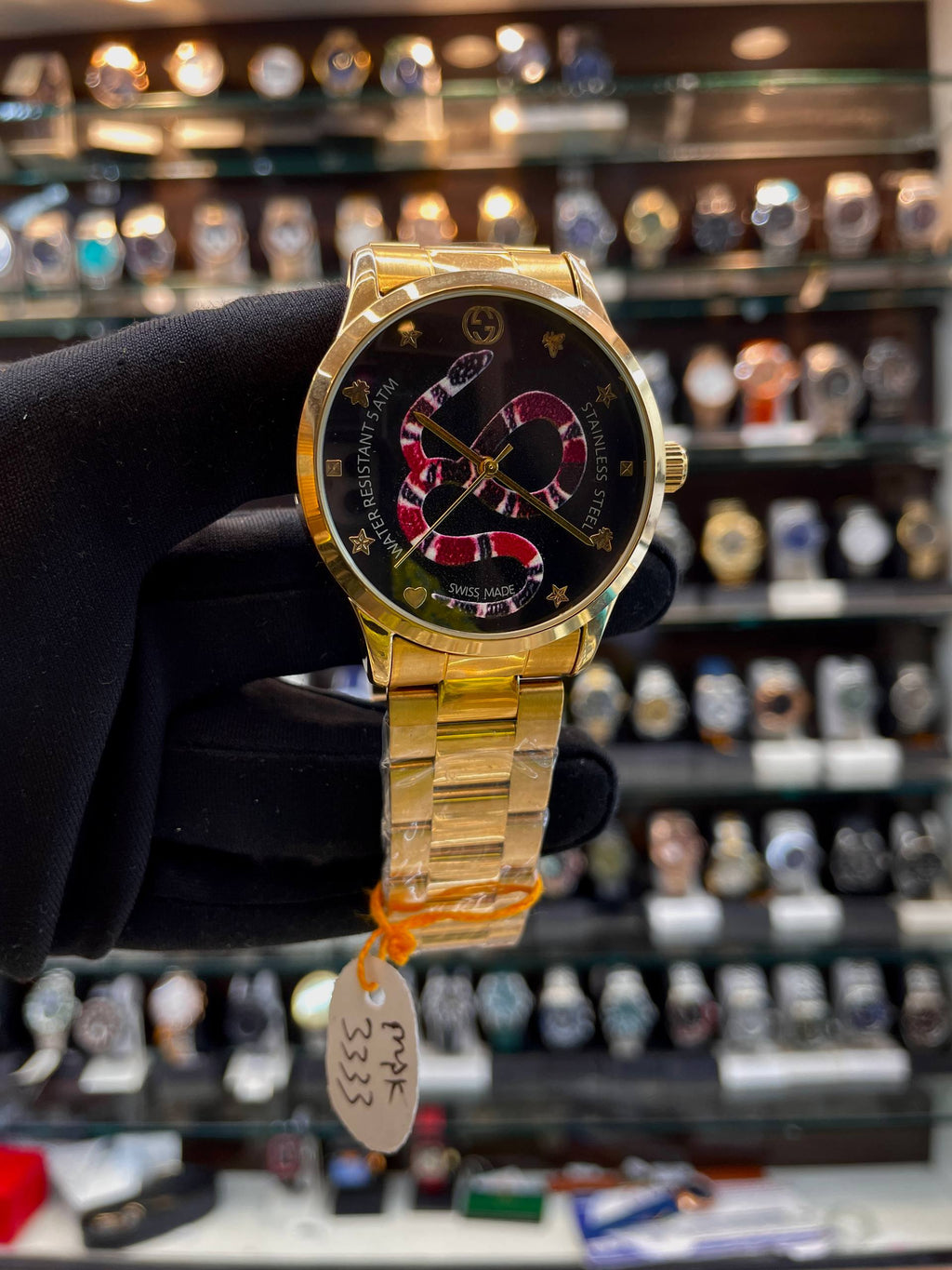 GUCCI G-TIMELESS WATCH ⌚ SNAKE MOTIF FOR MENS GOLD 🥇