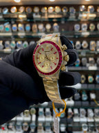 ROLEX DAYTONA YELLOW GOLD RUBY BEZEL DIAMOND IN MASTER PIECE 🤩 PAVED DIAMOND GOLD DIAL 🤩