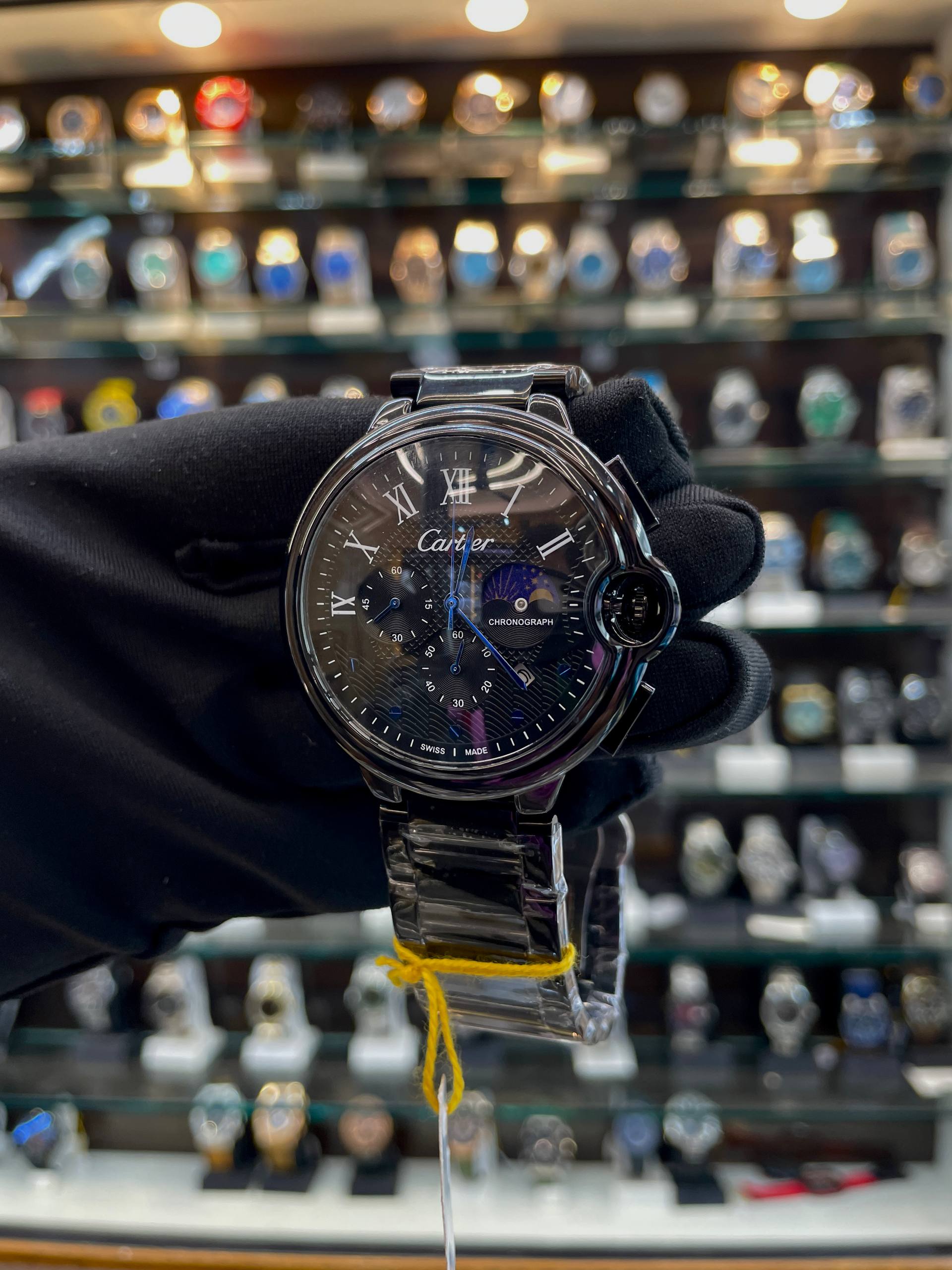 CARTIER BALLON BLEU SKELETON-STYLE CHRONOGRAPH IN CHAIN FULL BLACK 🖤