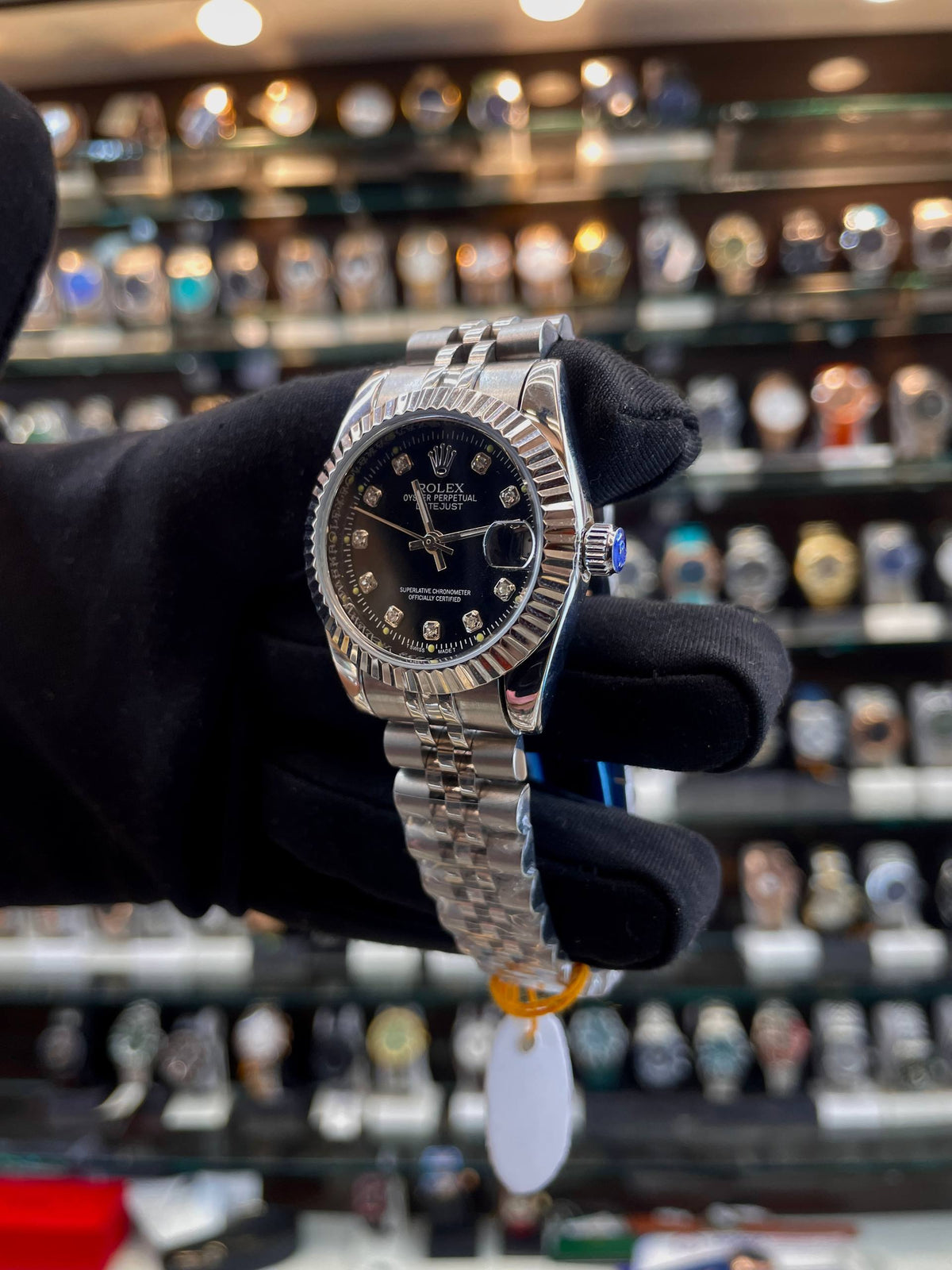 Rolex Datejust black dial automatic watch side view
