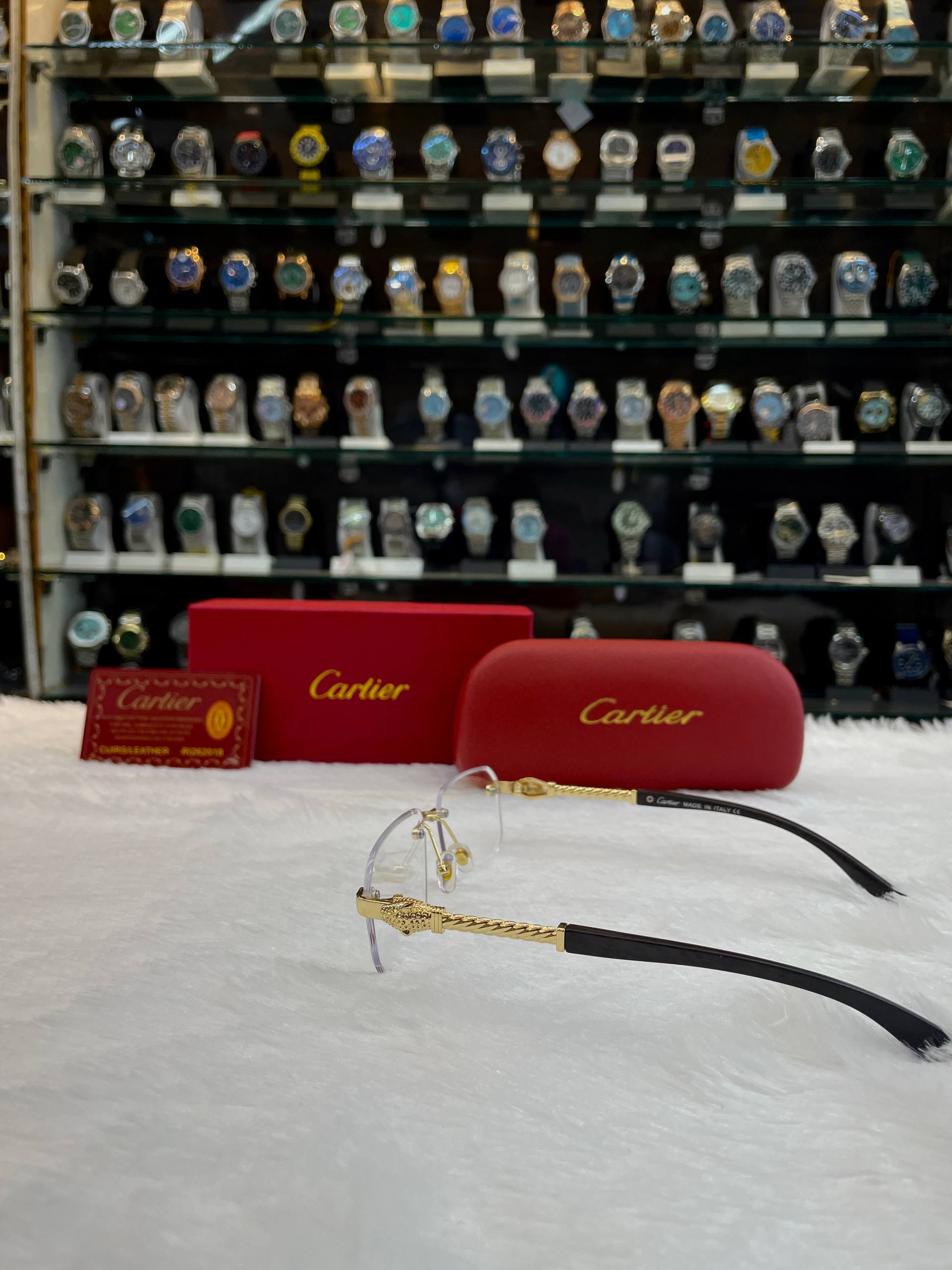 CARTIER RIMLESS GLASSES FEATURE  GOLD PANTHER FRAME FOR MENS